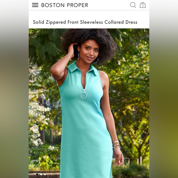 Boston Proper Solid Zippered Front Sleeveless Collared Dress Red NWT size Large - Picture 3 of 8